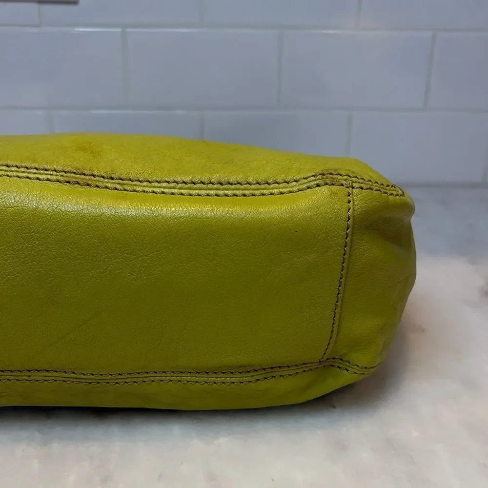 Michael Kors Bag Purse Handbag Leather Lillie Chartreuse Chainlink Hobo Shoulder